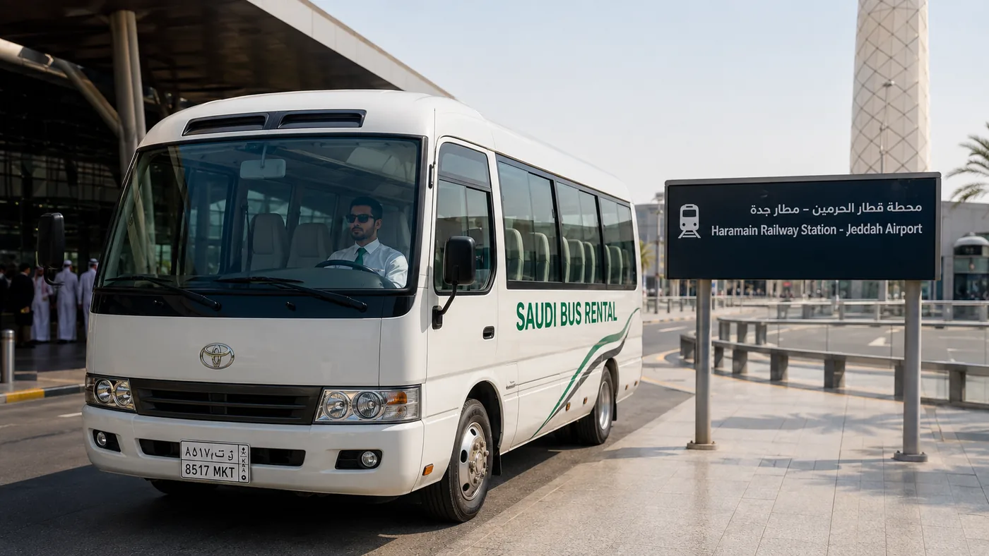 Airport Shuttle Bus Saudi Arabia pickup access and luggage planning image