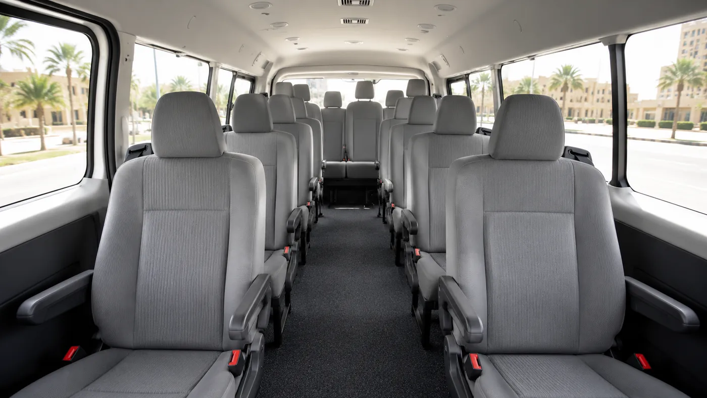 Interior seating view for 14 passenger capacity planning