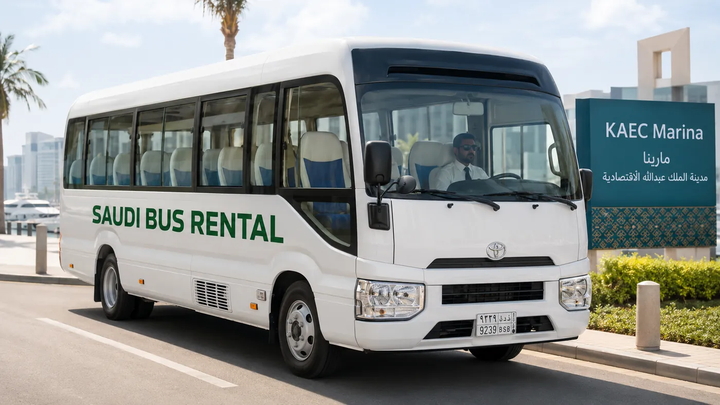 20 seat compact minibus or coaster-style vehicle with driver for Saudi passenger transport