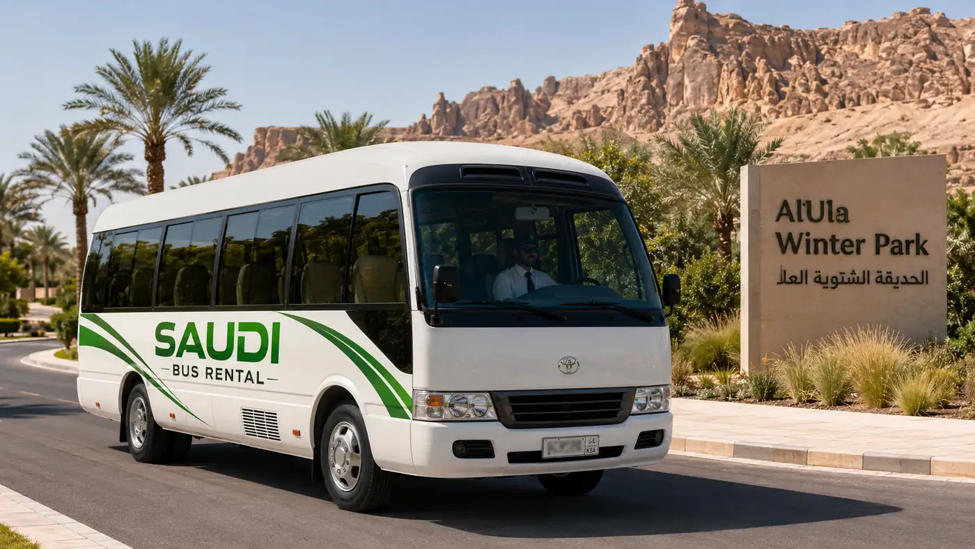 25 seat compact minibus or coaster-style vehicle with driver for Saudi passenger transport