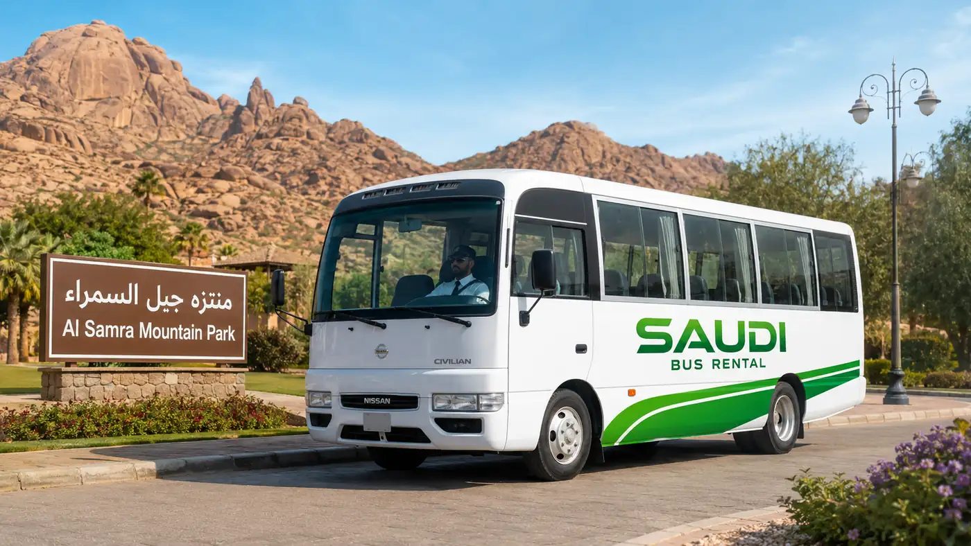 30 seat mid-size bus or coaster-style coach with driver for Saudi passenger transport