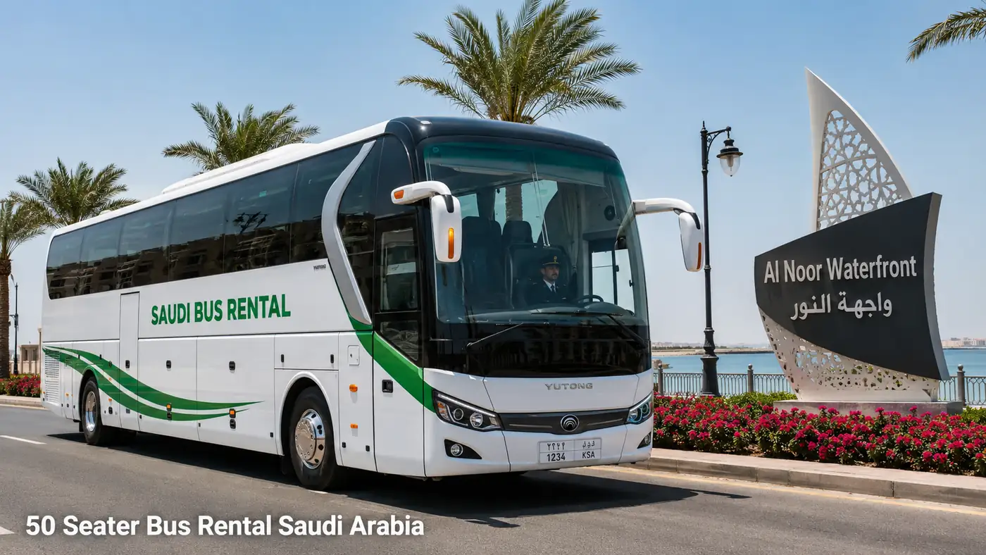50 seat full-size staff bus or coach with driver for Saudi passenger transport