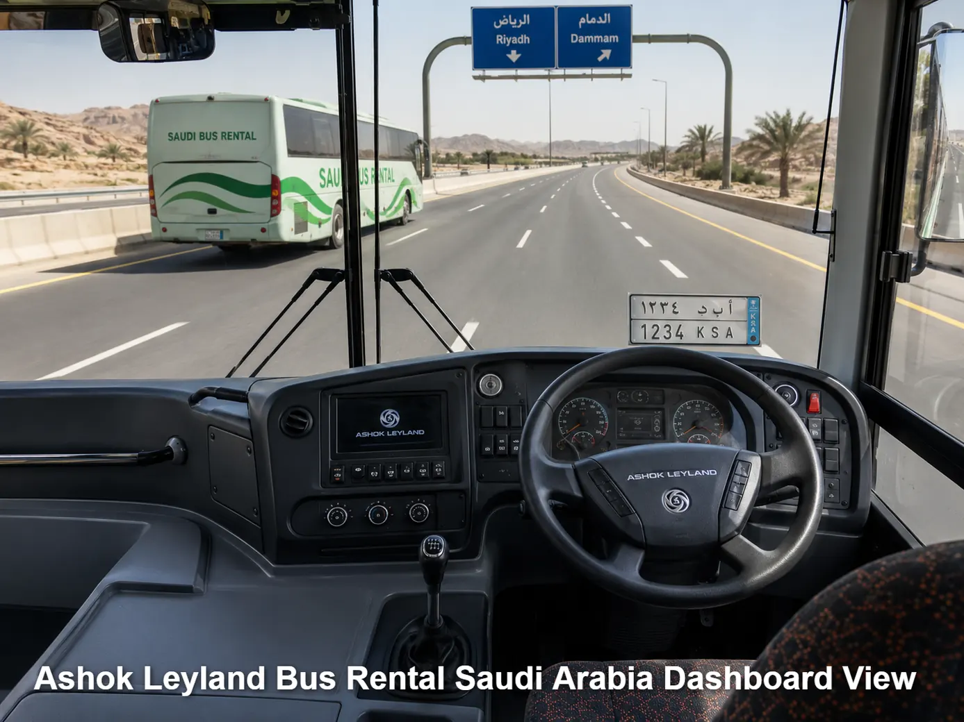 Ashok Leyland Bus driver area and dashboard for Saudi operating review
