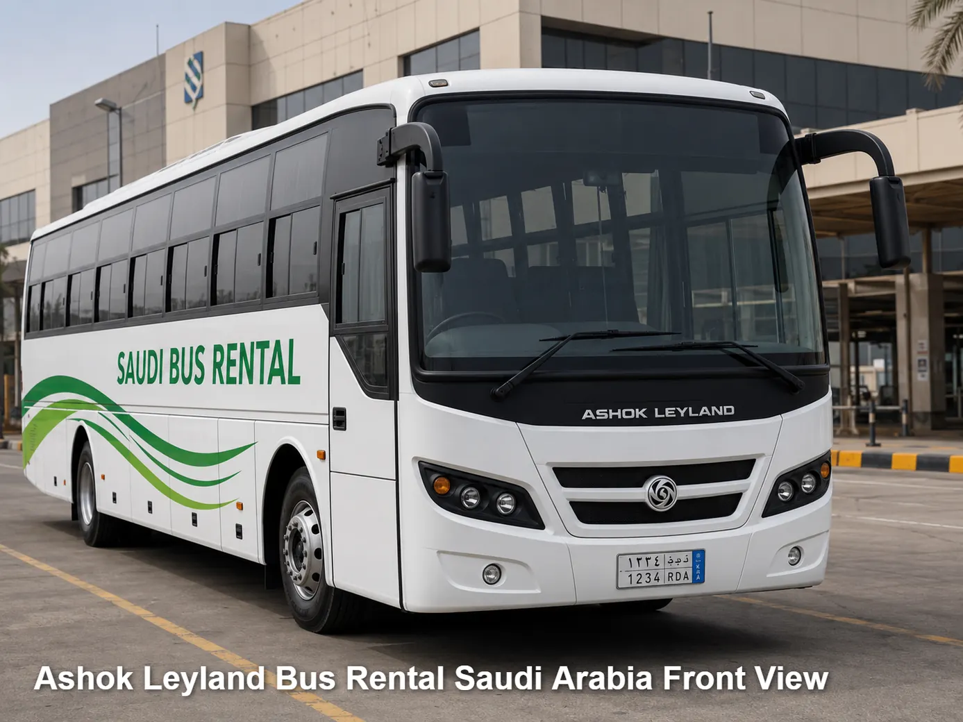 Ashok Leyland Bus front view for Saudi route planning