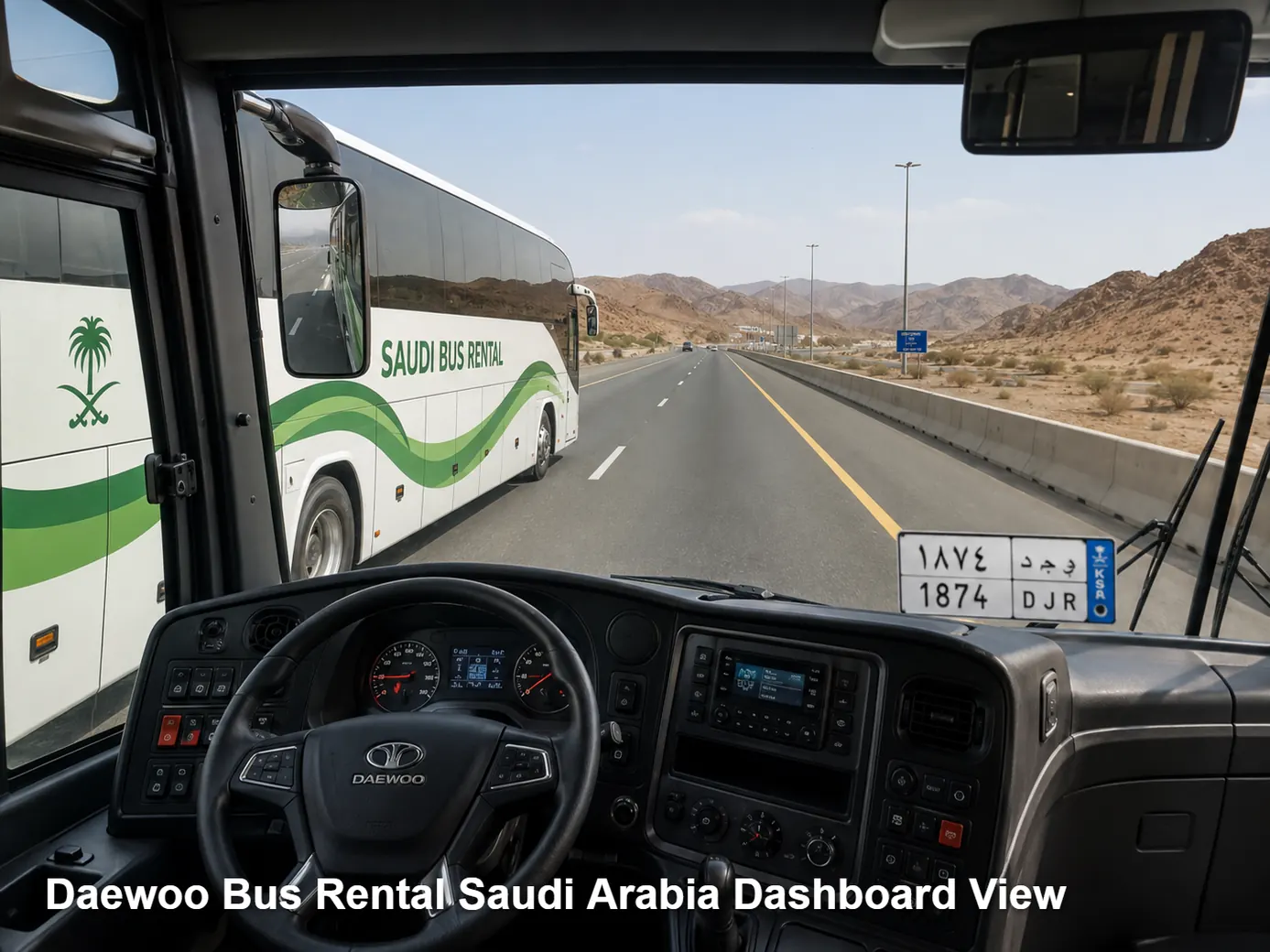 Daewoo Bus driver area and dashboard for Saudi operating review