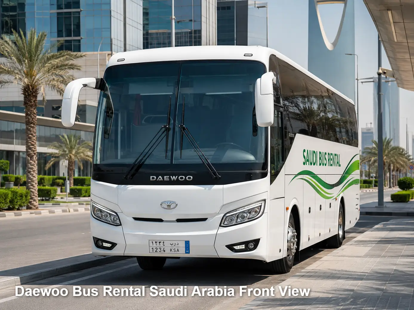Daewoo Bus front view for Saudi route planning