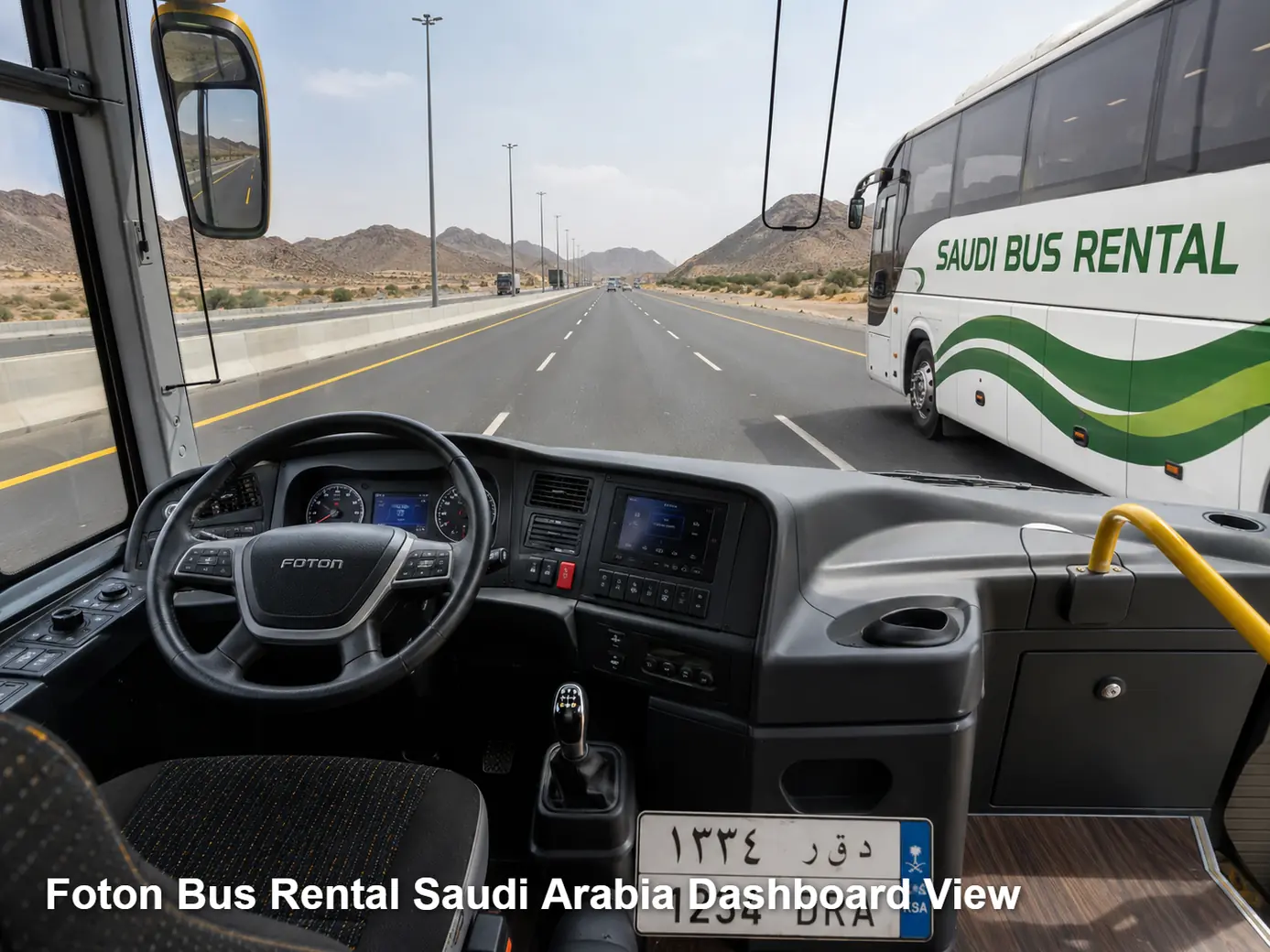 Foton Bus driver area and dashboard for Saudi operating review