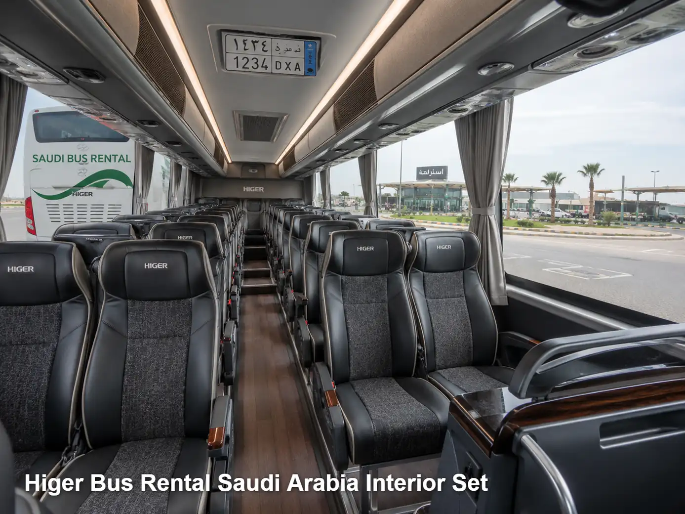 Higer Bus passenger cabin and seating layout for Saudi route planning