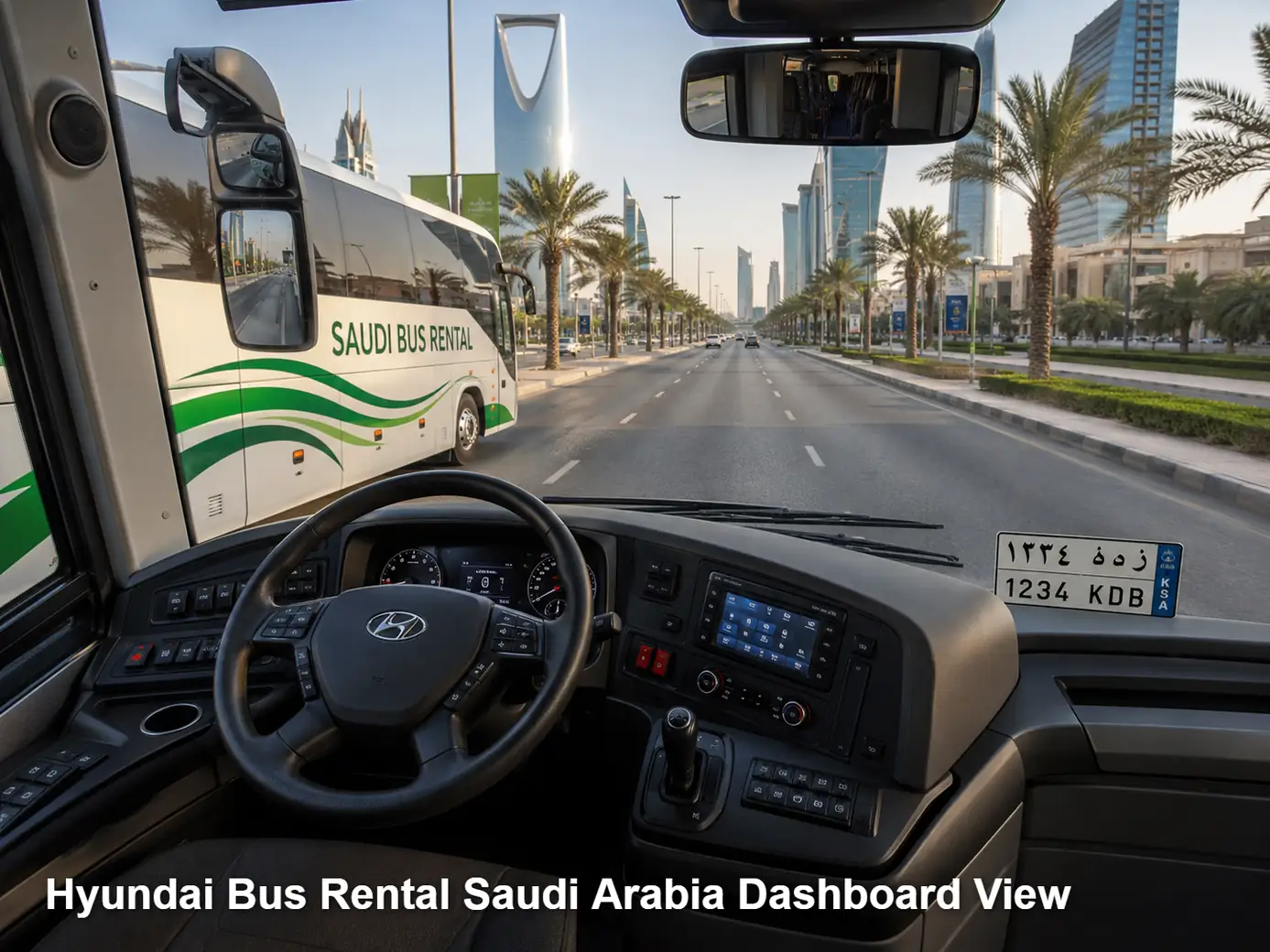 Hyundai Bus driver area and dashboard for Saudi operating review