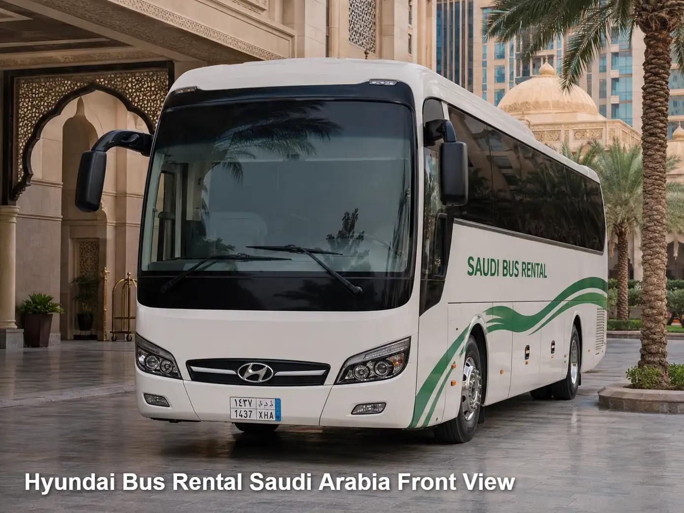 Hyundai Bus front view for Saudi route planning
