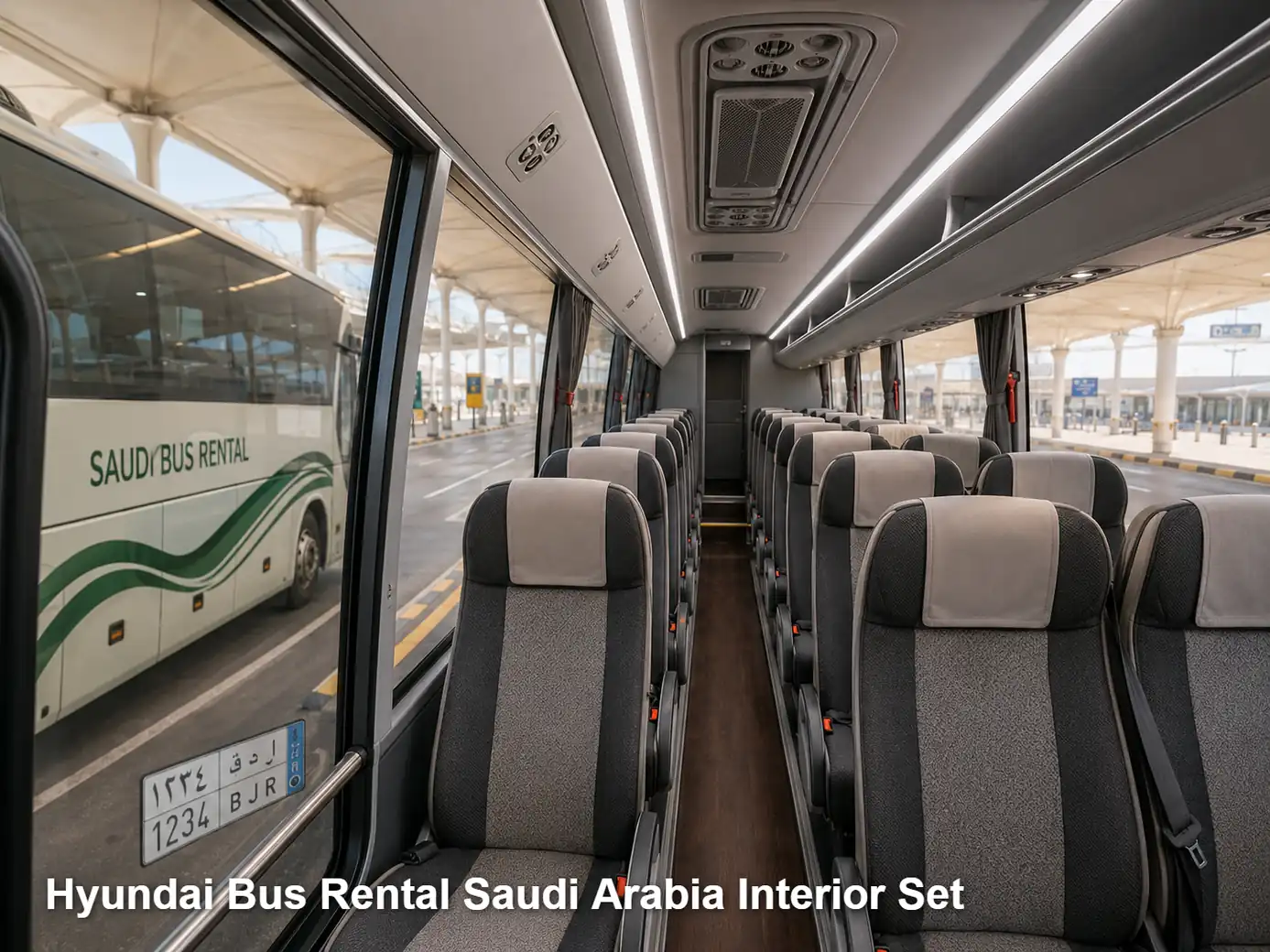 Hyundai Bus passenger cabin and seating layout for Saudi route planning