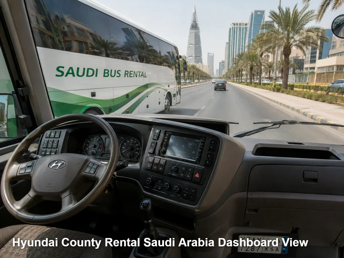 Hyundai County driver area and dashboard for Saudi operating review