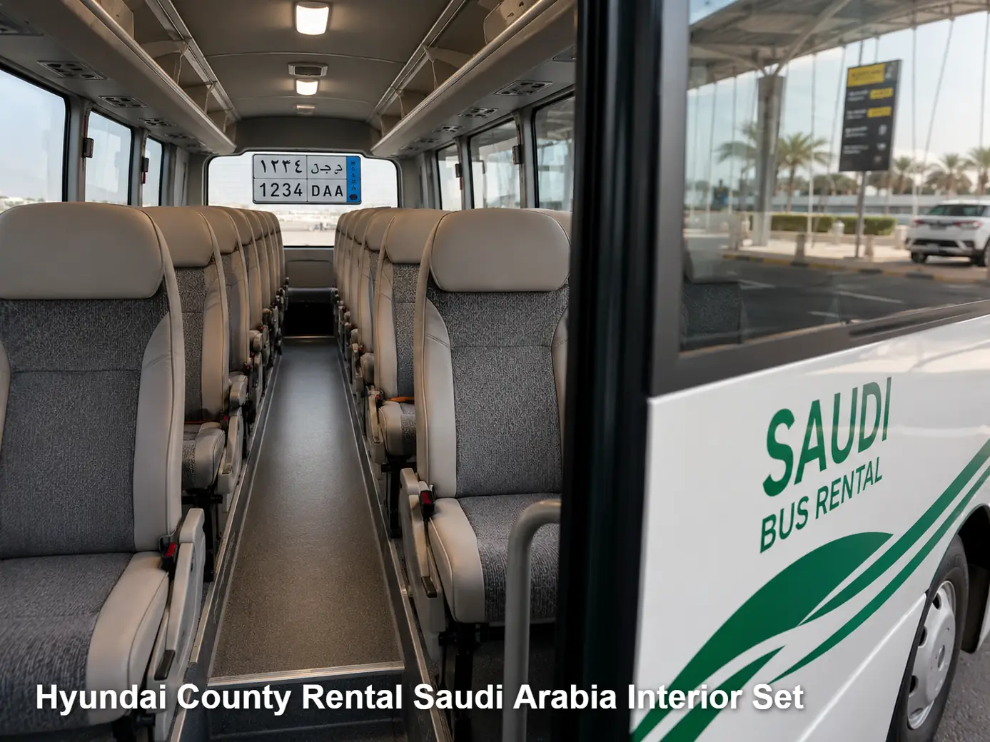Hyundai County passenger cabin and seating layout for Saudi route planning