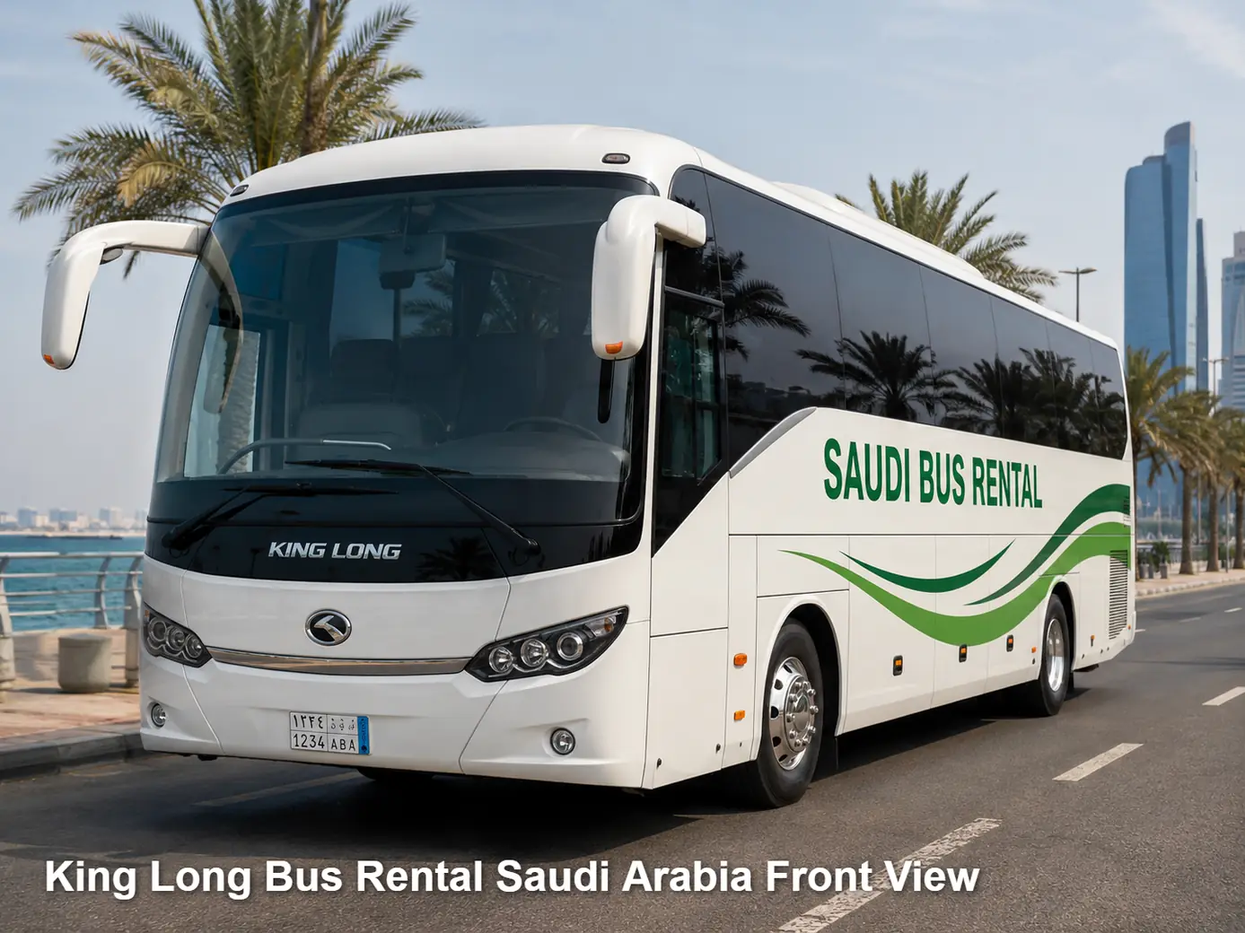 King Long Bus front view for Saudi route planning