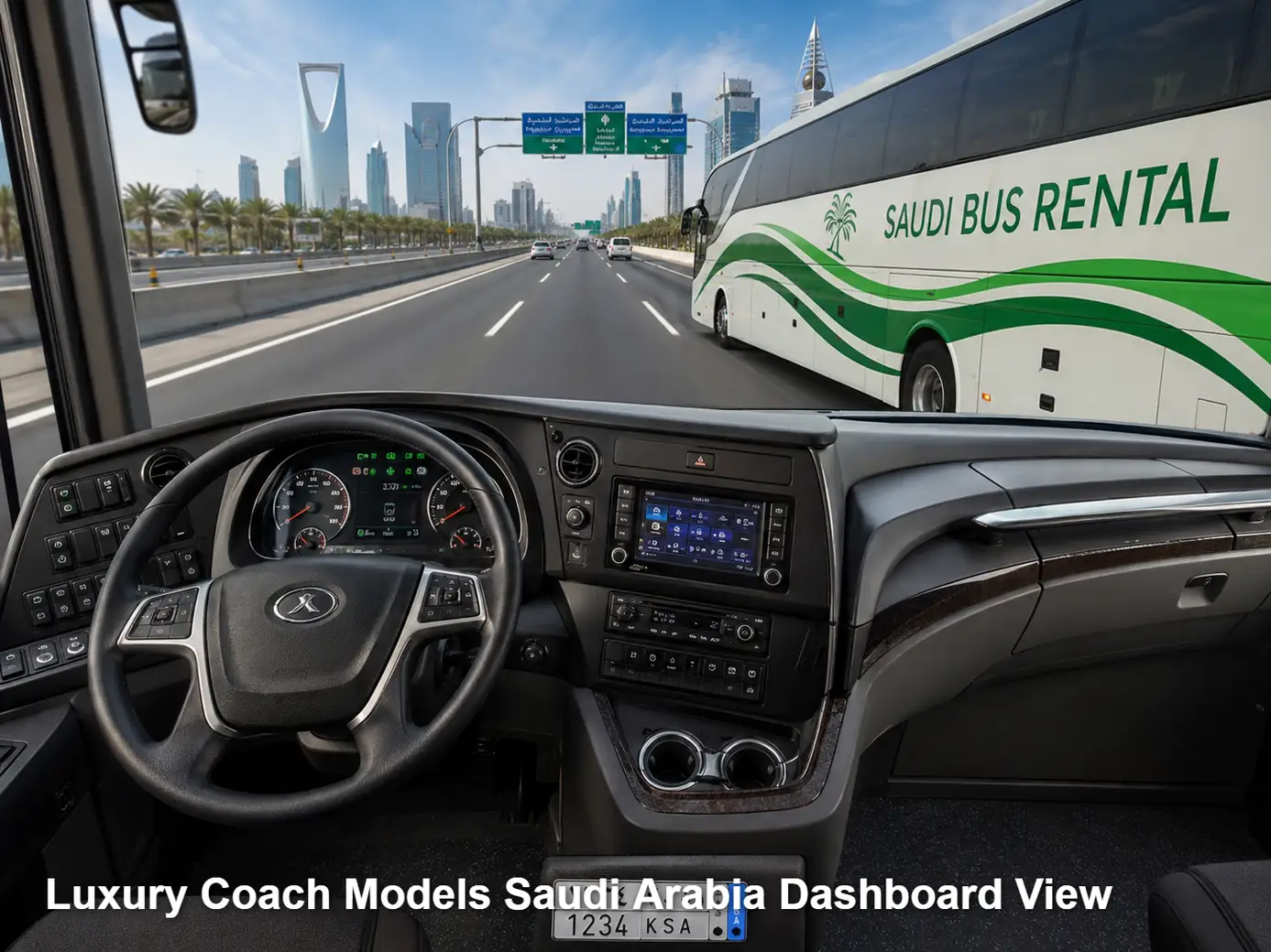 Luxury Coach Models driver area and dashboard for Saudi operating review