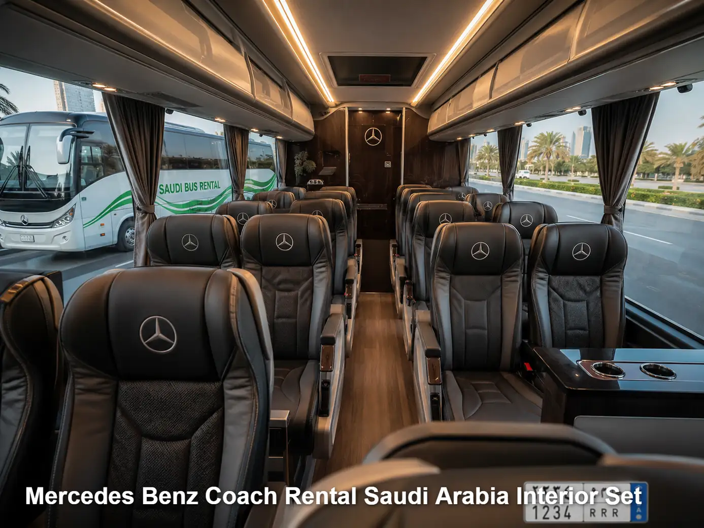 Mercedes Benz Coach passenger cabin and seating layout for Saudi route planning
