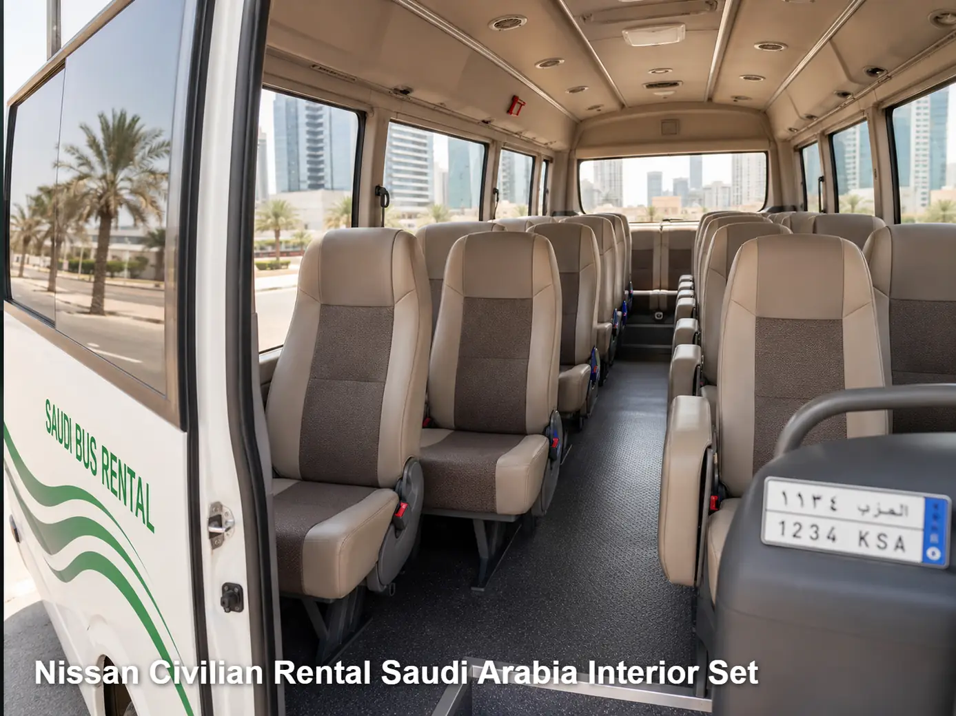 Nissan Civilian passenger cabin and seating layout for Saudi route planning