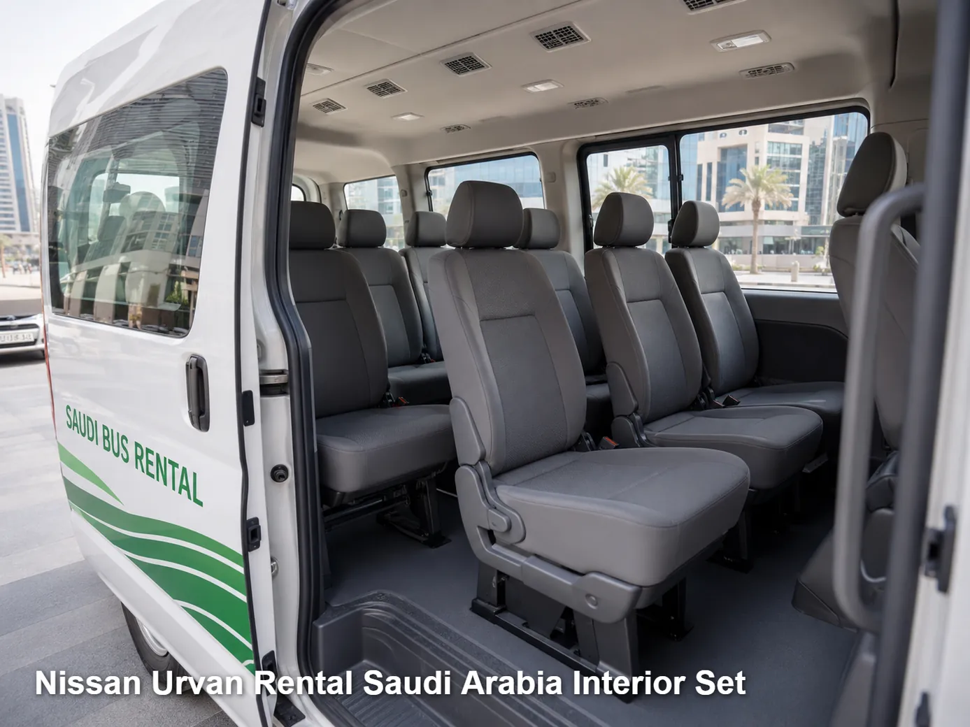 Nissan Urvan passenger cabin and seating layout for Saudi route planning