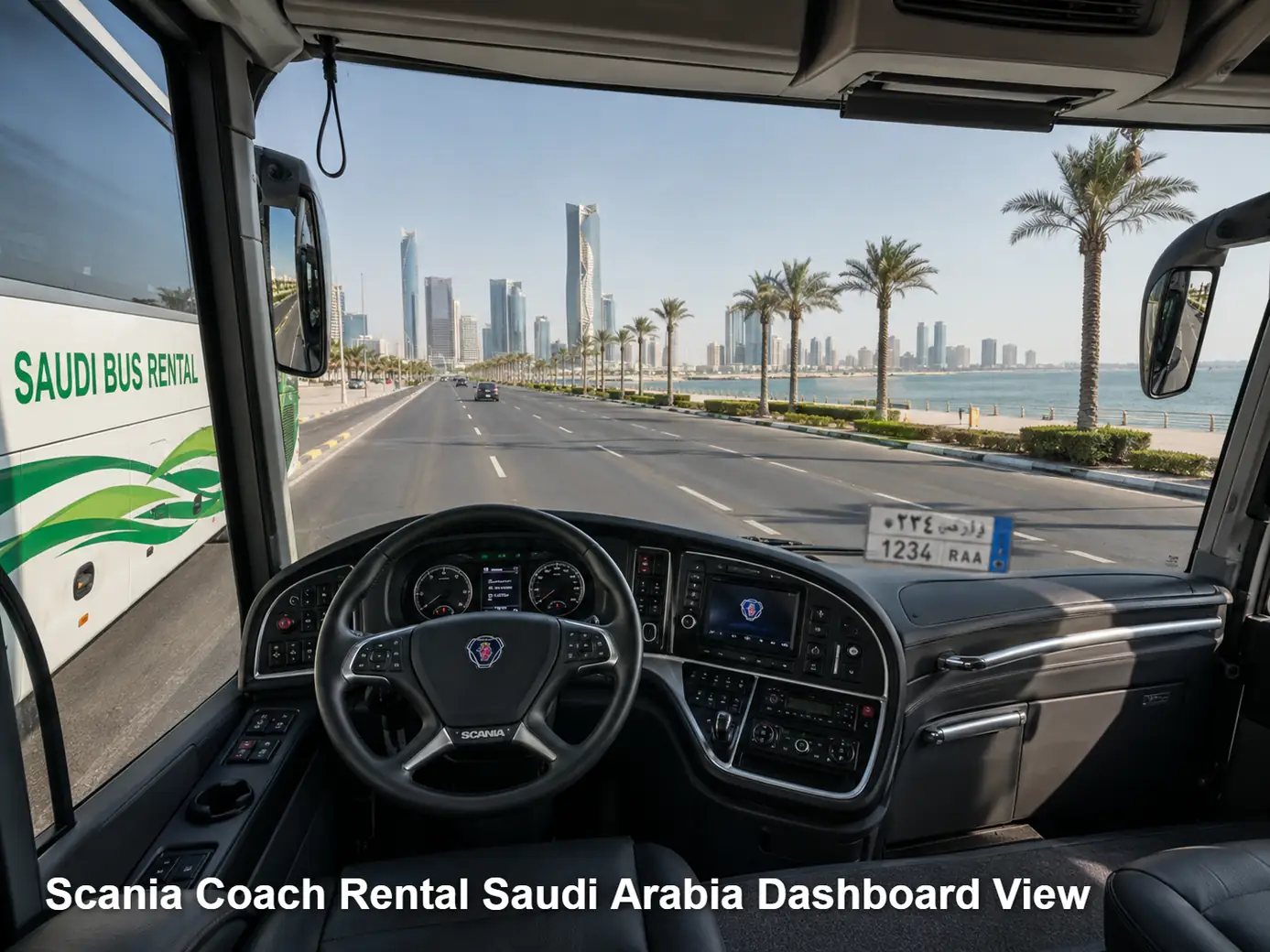 Scania Coach driver area and dashboard for Saudi operating review