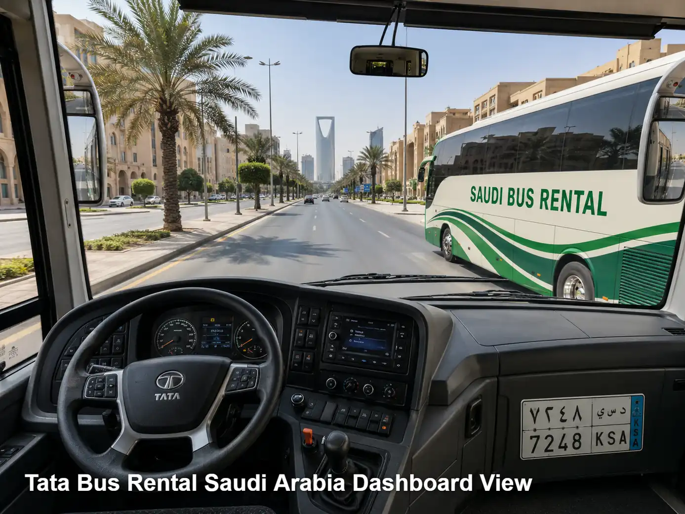 Tata Bus driver area and dashboard for Saudi operating review