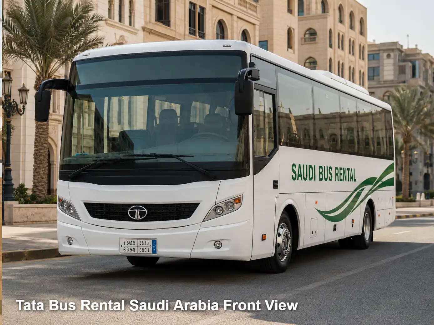 Tata Bus front view for Saudi route planning