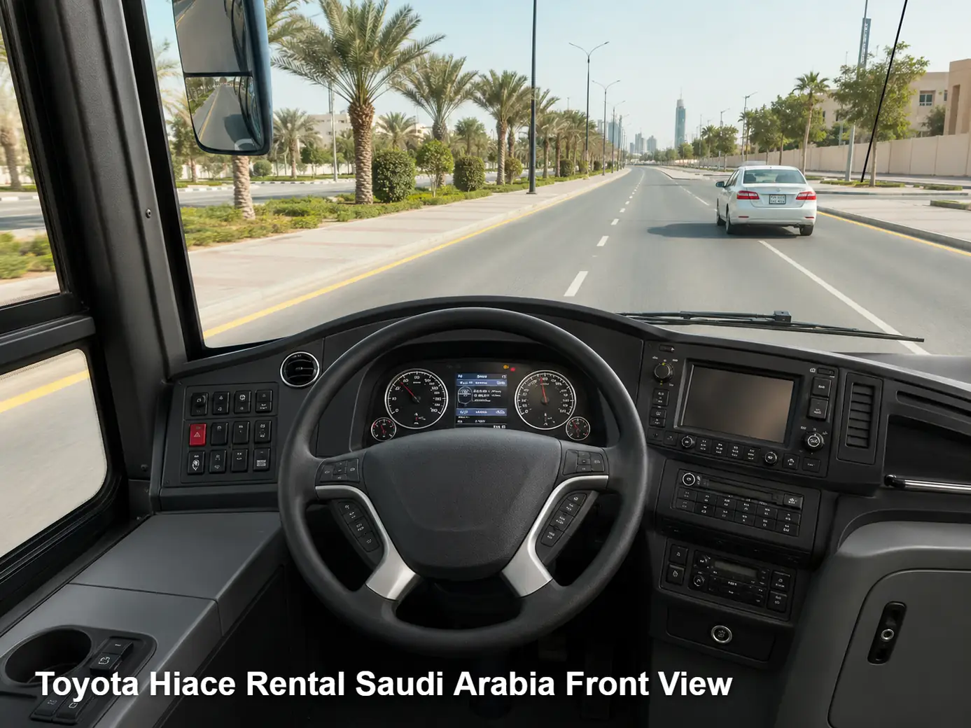 Toyota Hiace front view for Saudi route planning