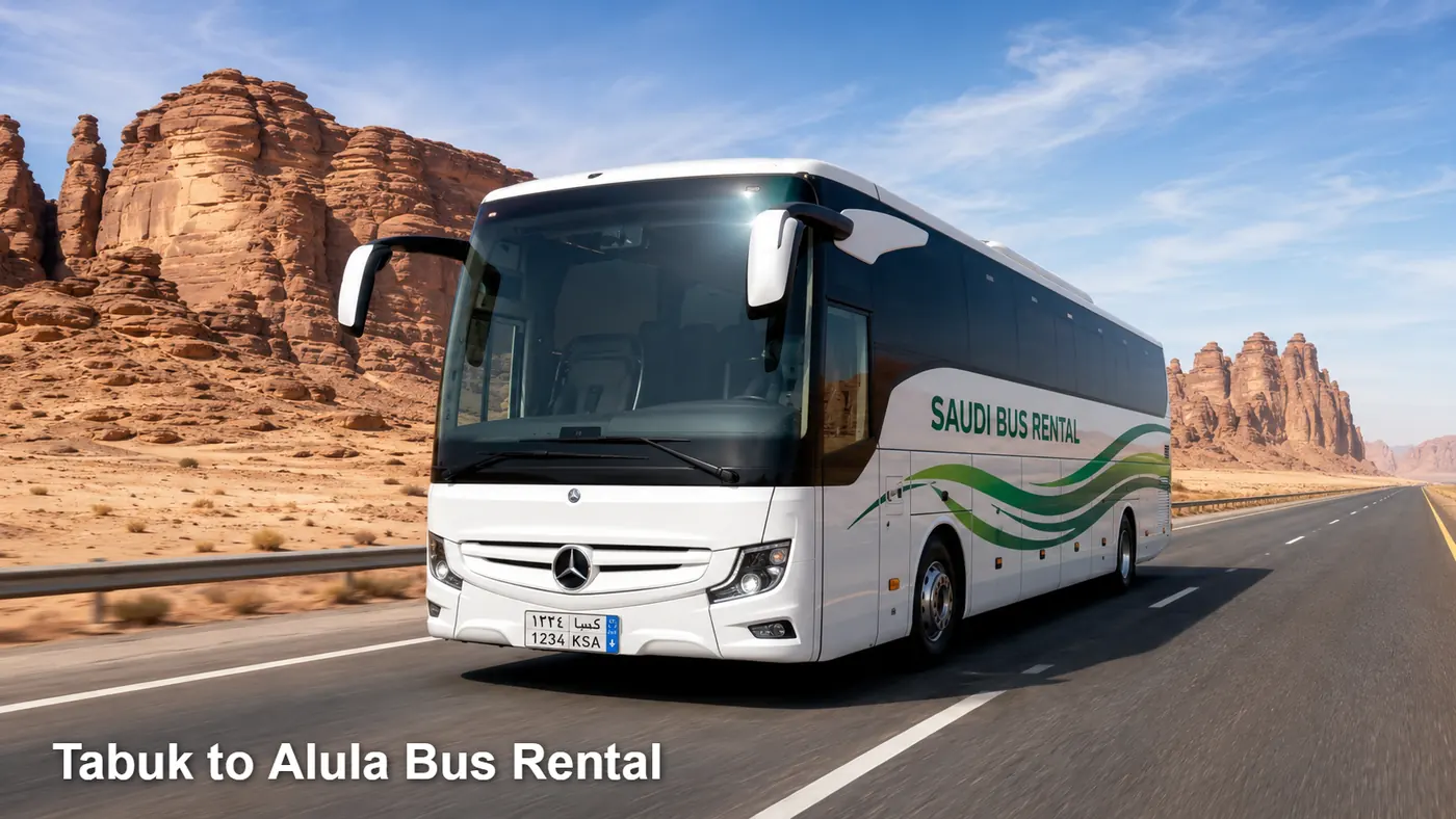 Tabuk To AlUla Bus Rental route planning image for Saudi Bus Rental