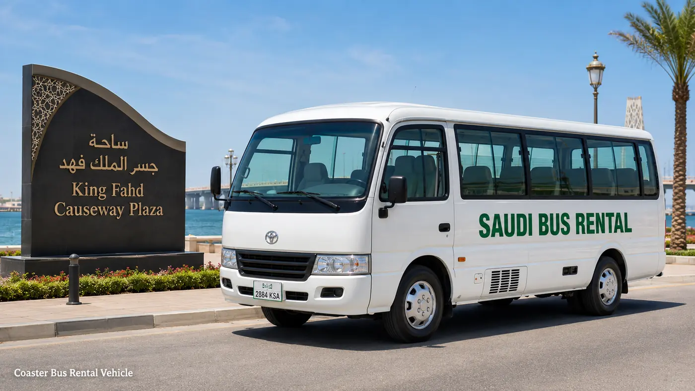 Coaster Bus Rental Saudi Arabia vehicle visual showing route and fleet suitability in Saudi Arabia