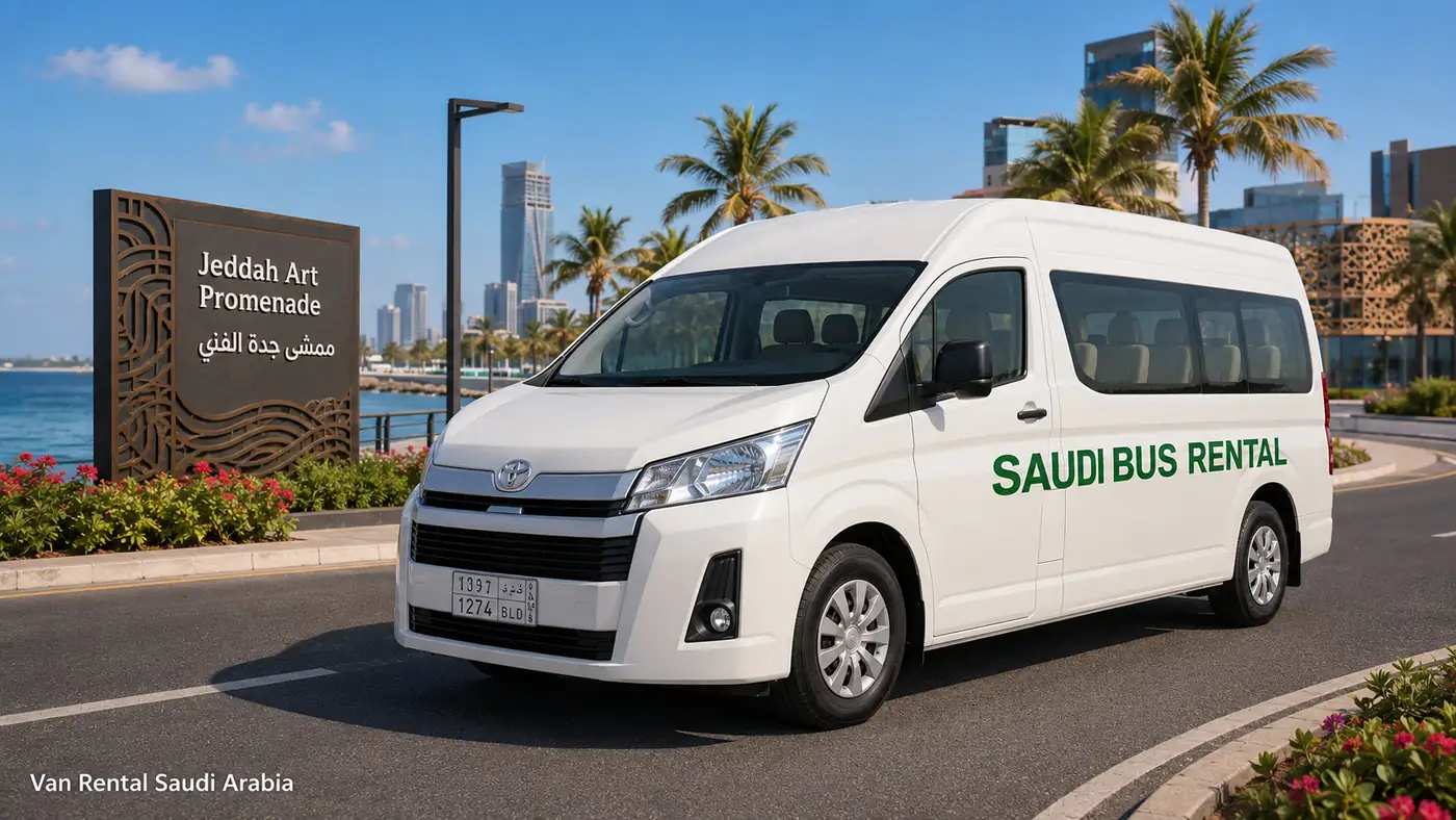 Van Rental Saudi Arabia hero visual for driver-led Saudi passenger transport