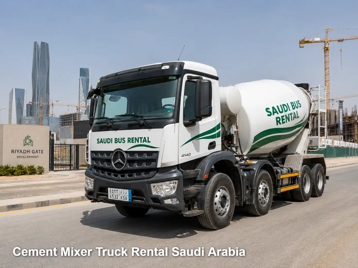 Cement Mixer Truck Rental exterior in Saudi Arabia for ready-mix coordination planning