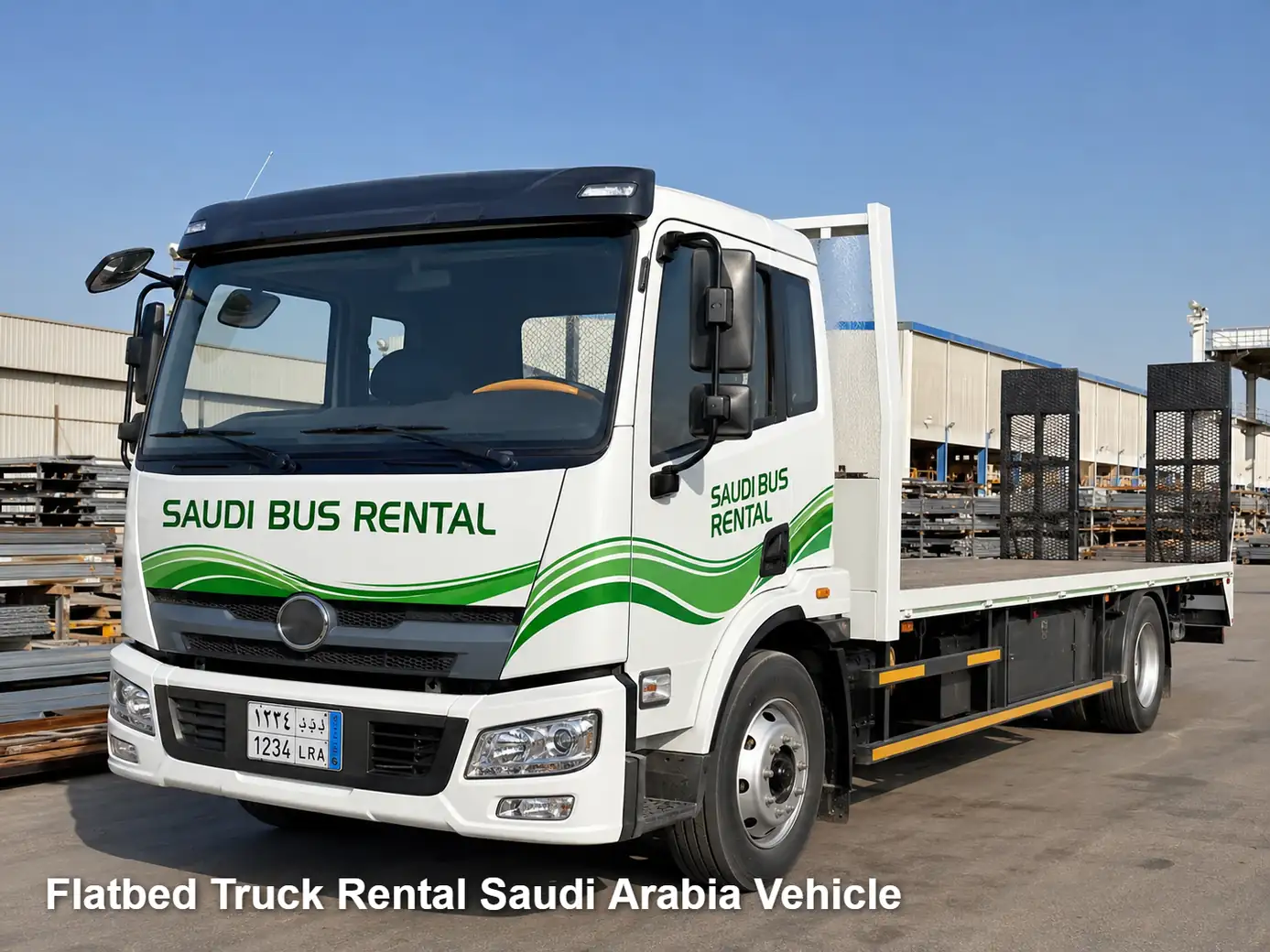 Flatbed Truck Rental operating and site-access view in Saudi Arabia