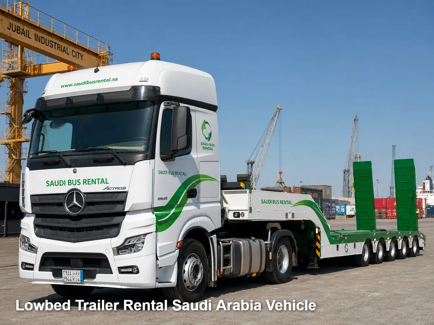 Lowbed Trailer Rental operating and site-access view in Saudi Arabia