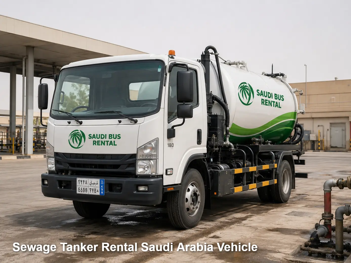 Sewage Tanker Rental operating and site-access view in Saudi Arabia